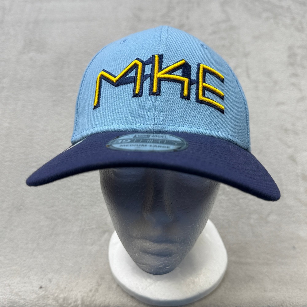 Milwaukee Brewers Hat Medium-Large Fitted Blue New Era 39THIRTY MKE Baseball MLB
